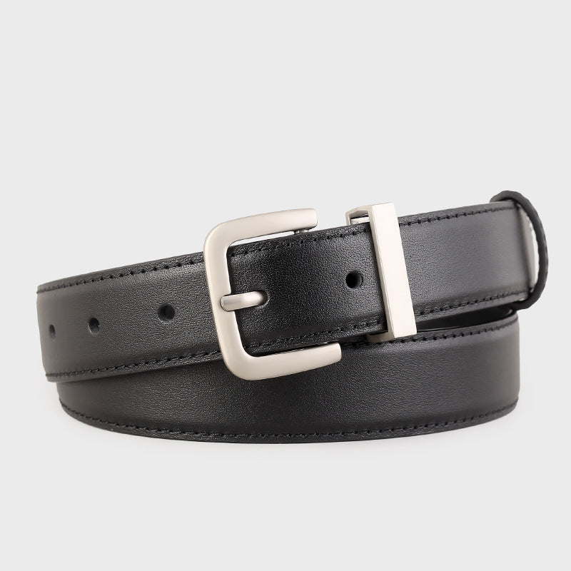 Classic leather belt with silver buckle front view