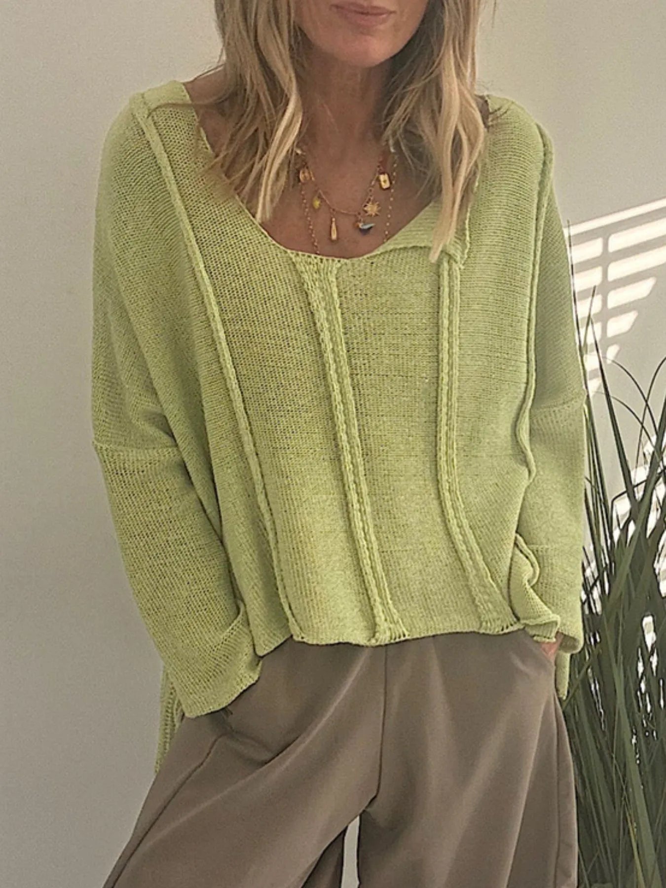 High-Low Drop Shoulder Sweater - Fashorio