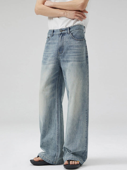 Men's Full Size Washed Wide Leg Jeans Plus Size Light Blue - Fashorio