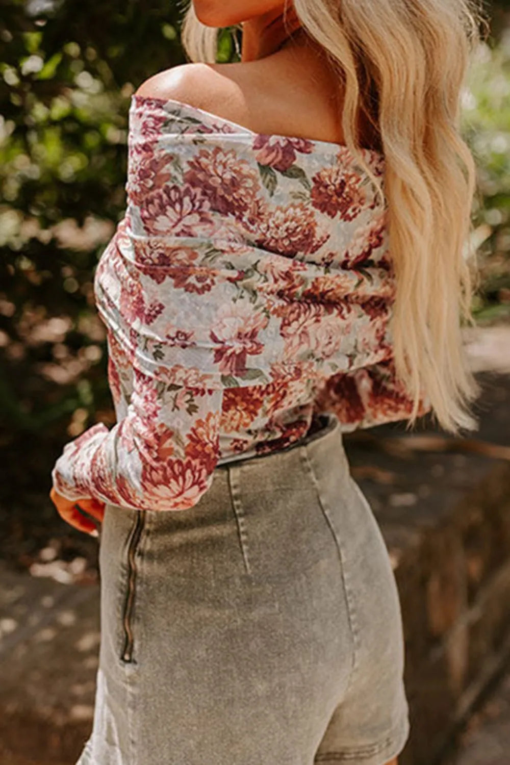 Floral Off-Shoulder Long Sleeve Bodysuit - Fashorio