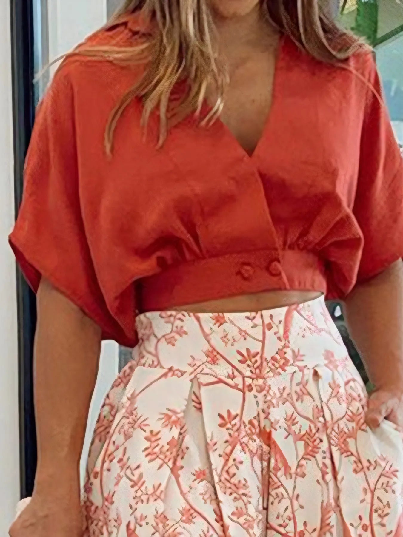 Surplice Top and High Waist Pants Set - Fashorio