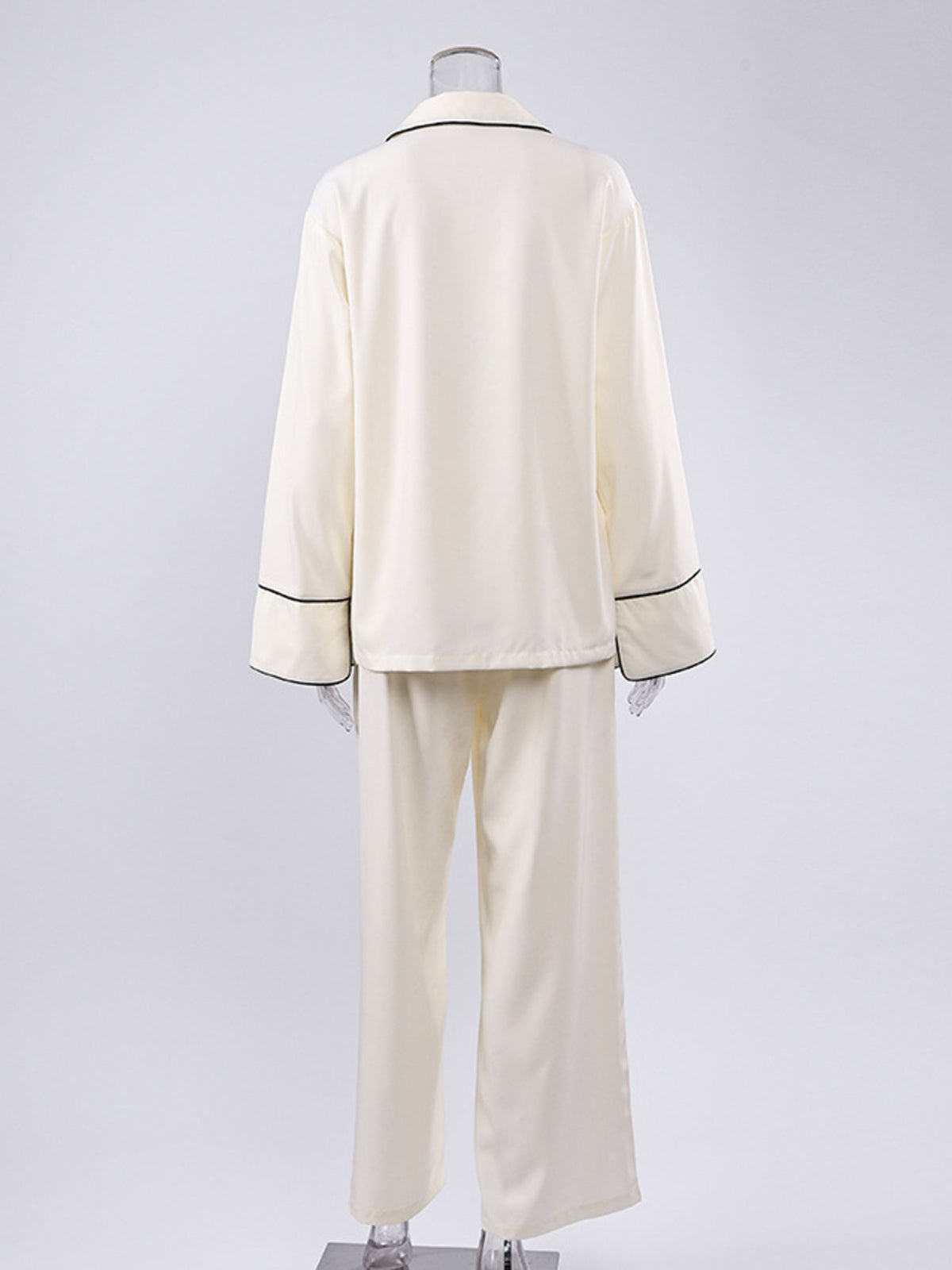 Beige button up lounge set side view