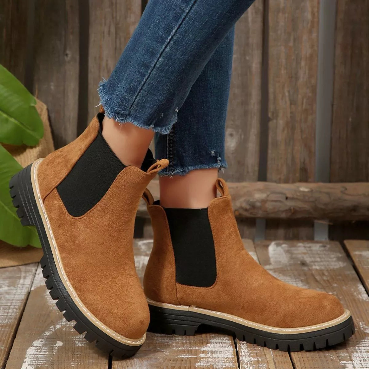 Round Toe Block Heel Boots side profile