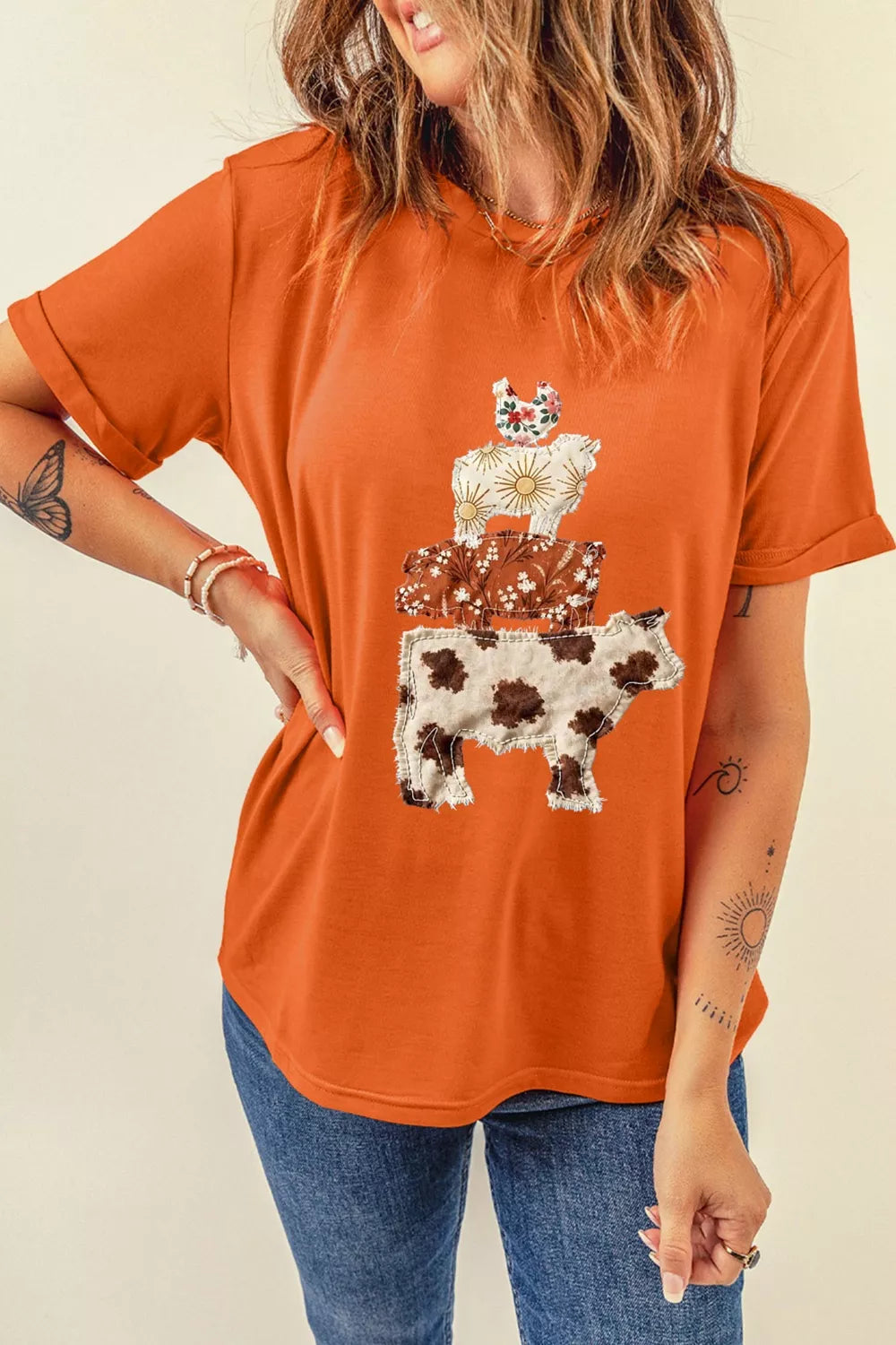 Full length view of the animal design tee on a model