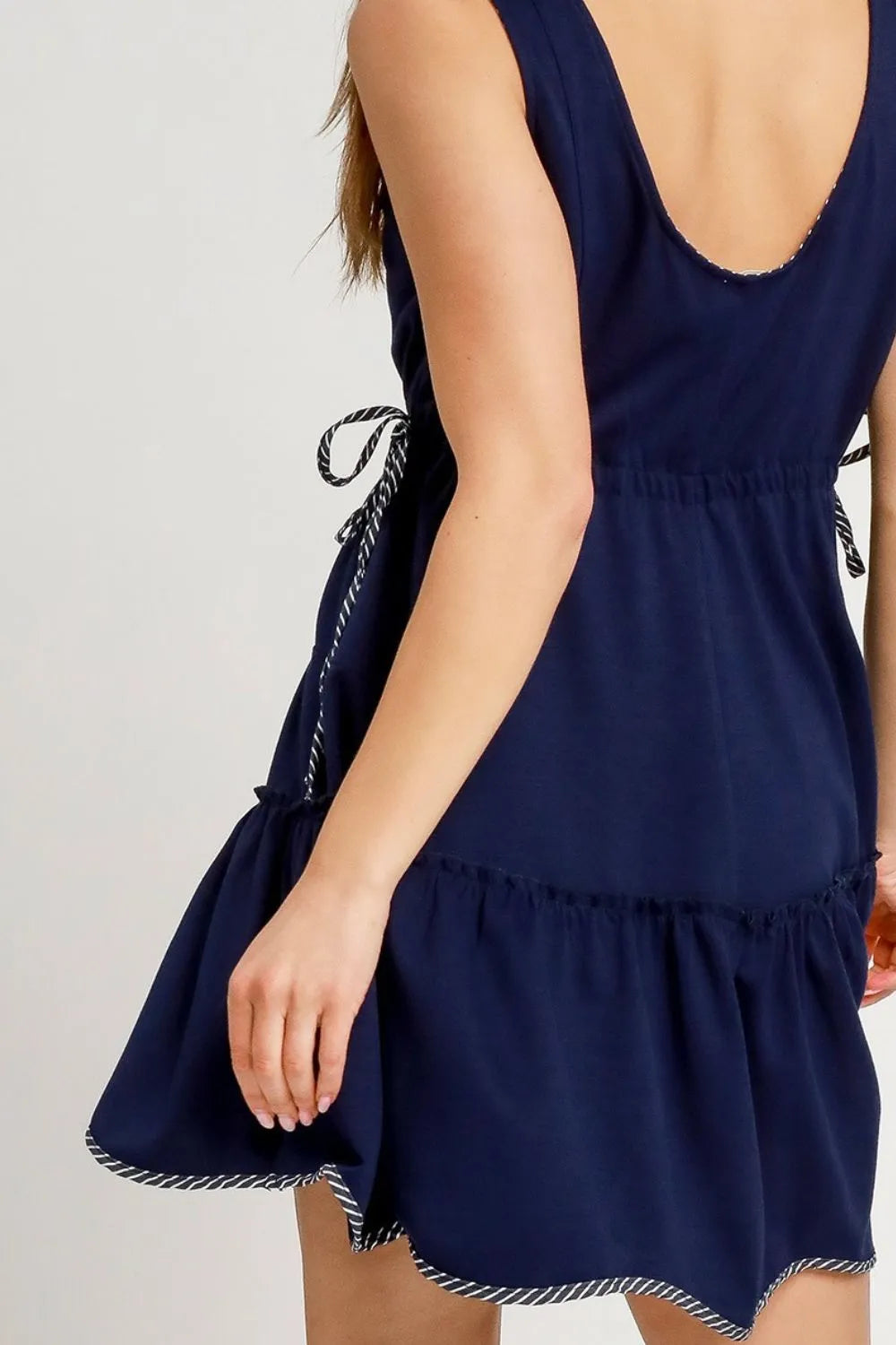 Frill Drawstring Waist Round Neck Mini Tank Dress detail