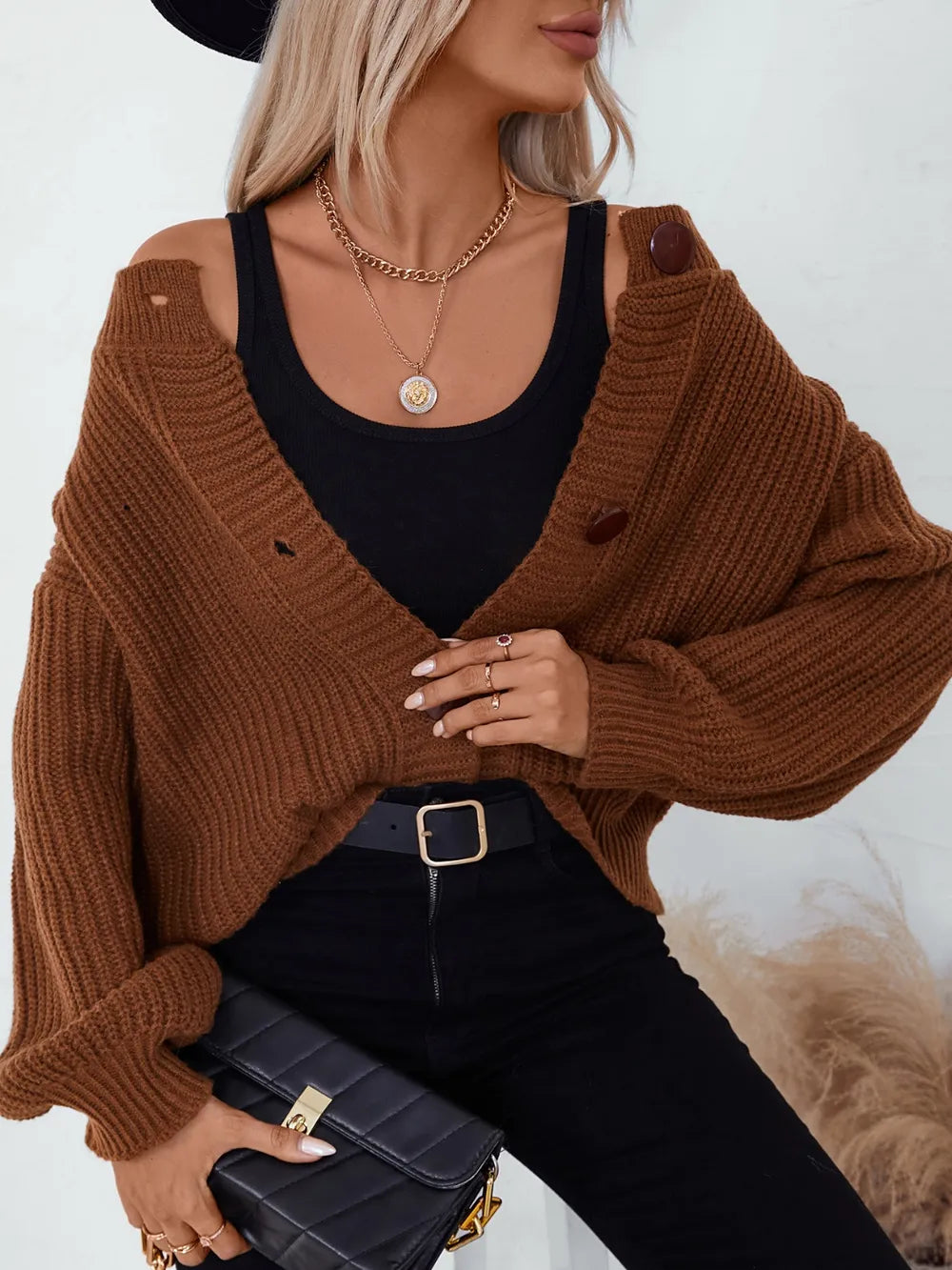 Button Down Long Sleeve Cardigan - Fashorio