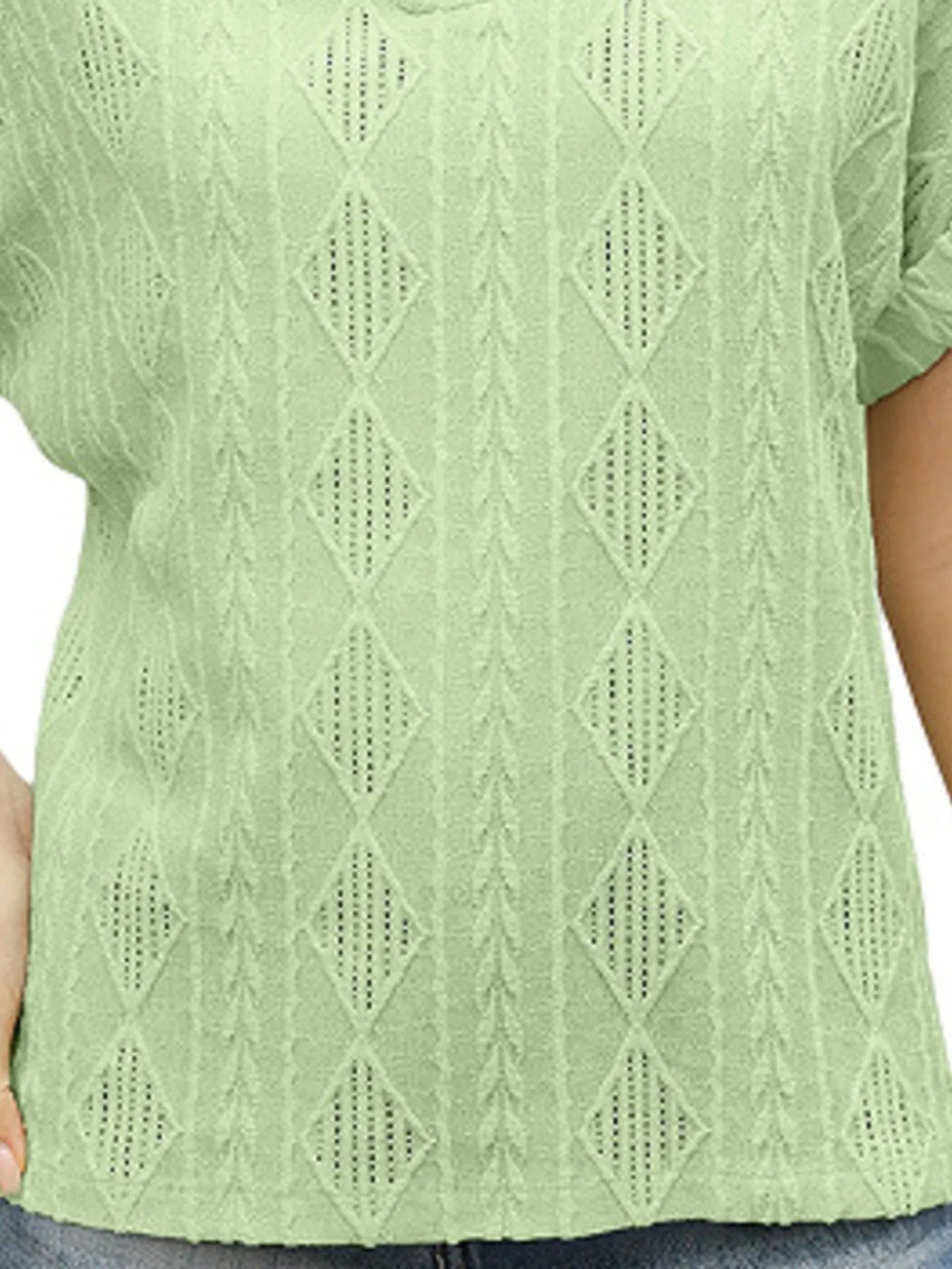 Textured V-Neck Short Sleeve Top - Fashorio