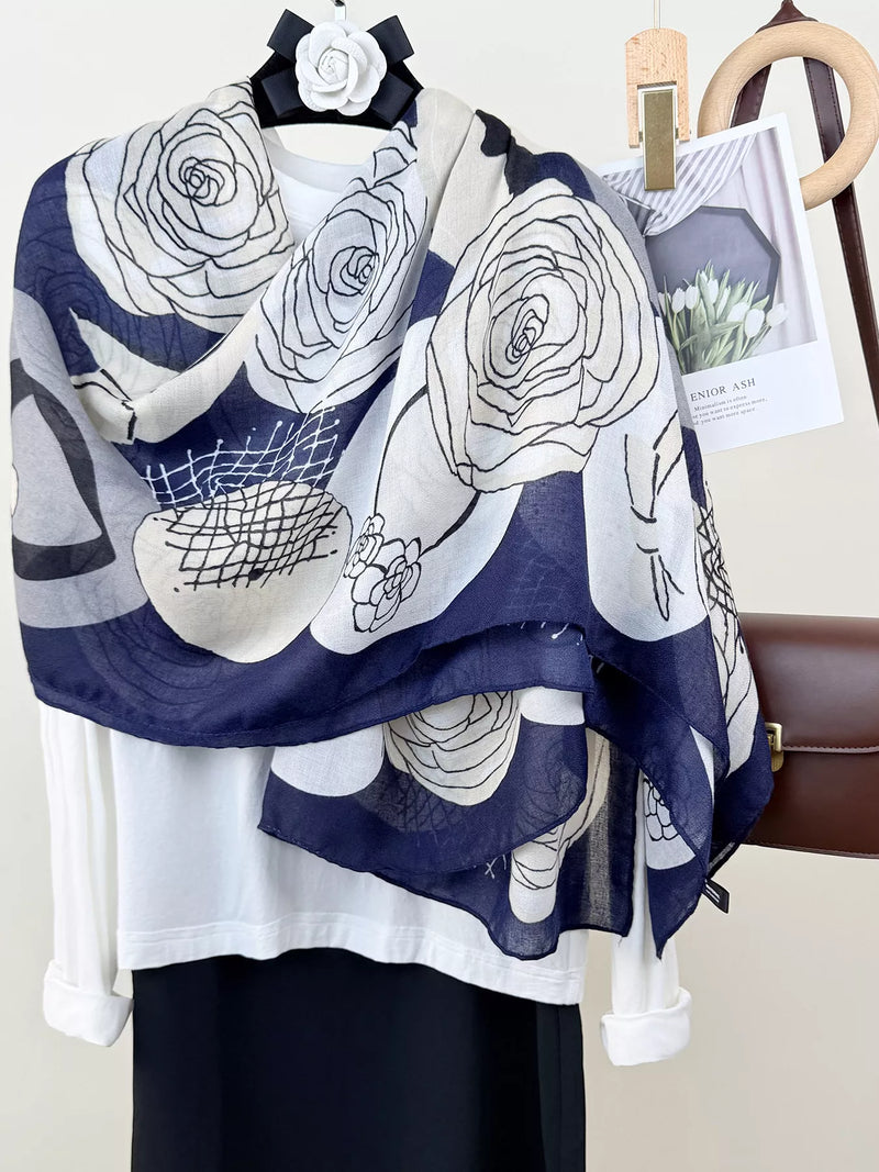 Flower print lightweight scarf front drape