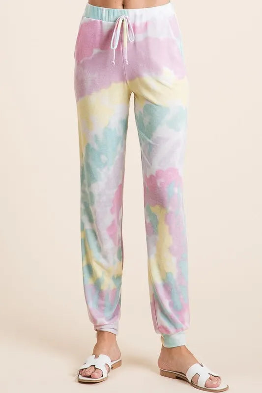 BiBi Tie Dye French Terry Casual Pants LAVENDER MULTI - Fashorio