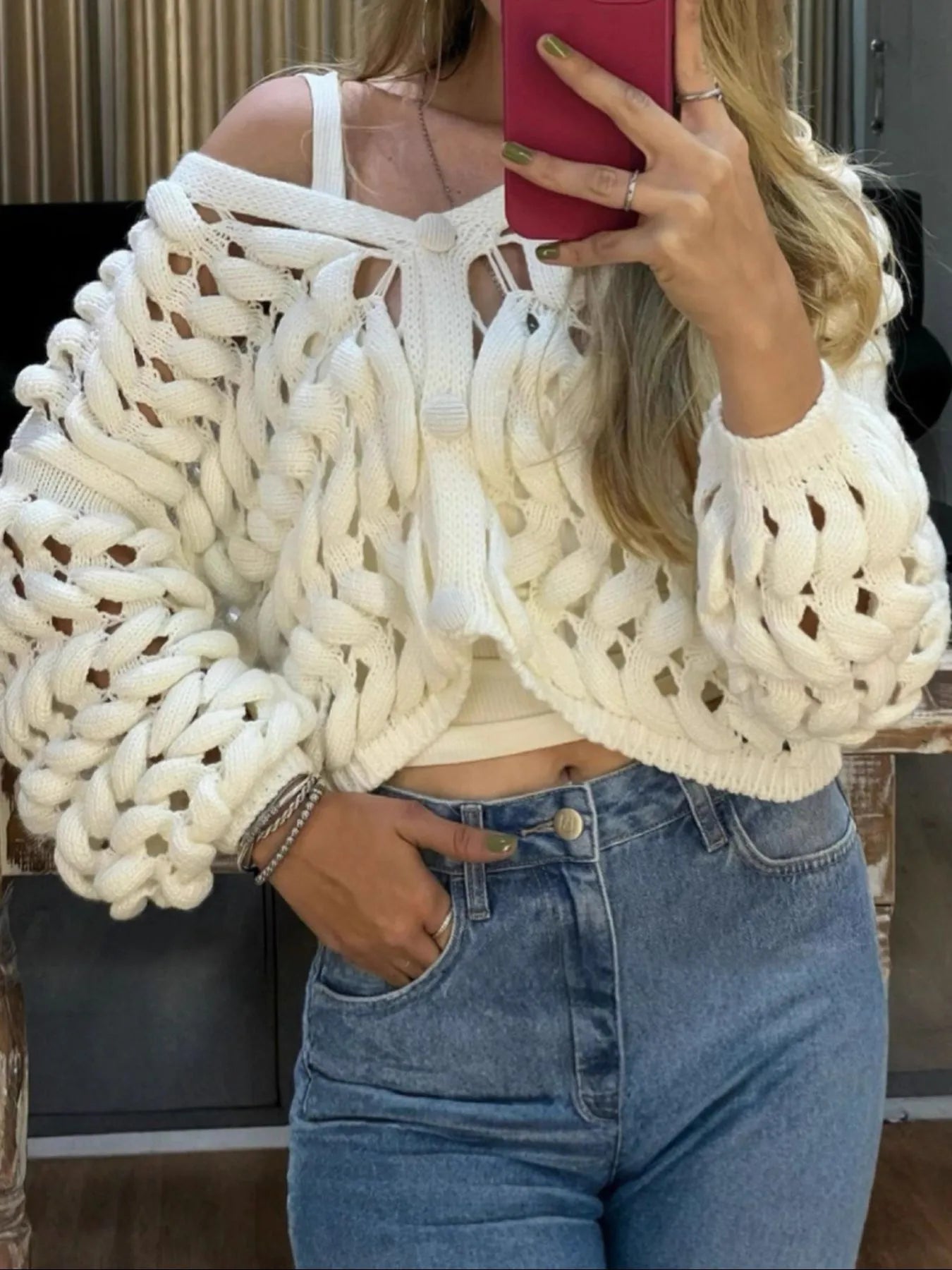 Crochet Button Up Cardigan - Fashorio