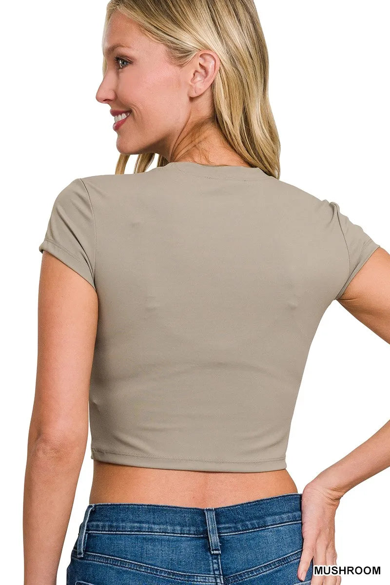 Close up of the smooth interlock knit fabric