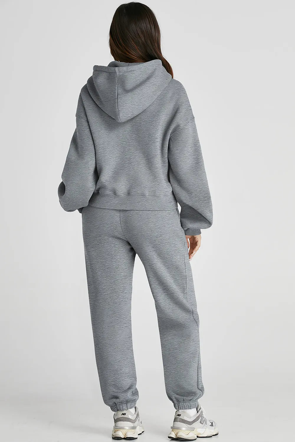 Dropped Shoulder Hooded Top and Pants Active Set on model