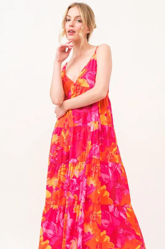 Floral Tiered Maxi Cami Dress with Pockets detail