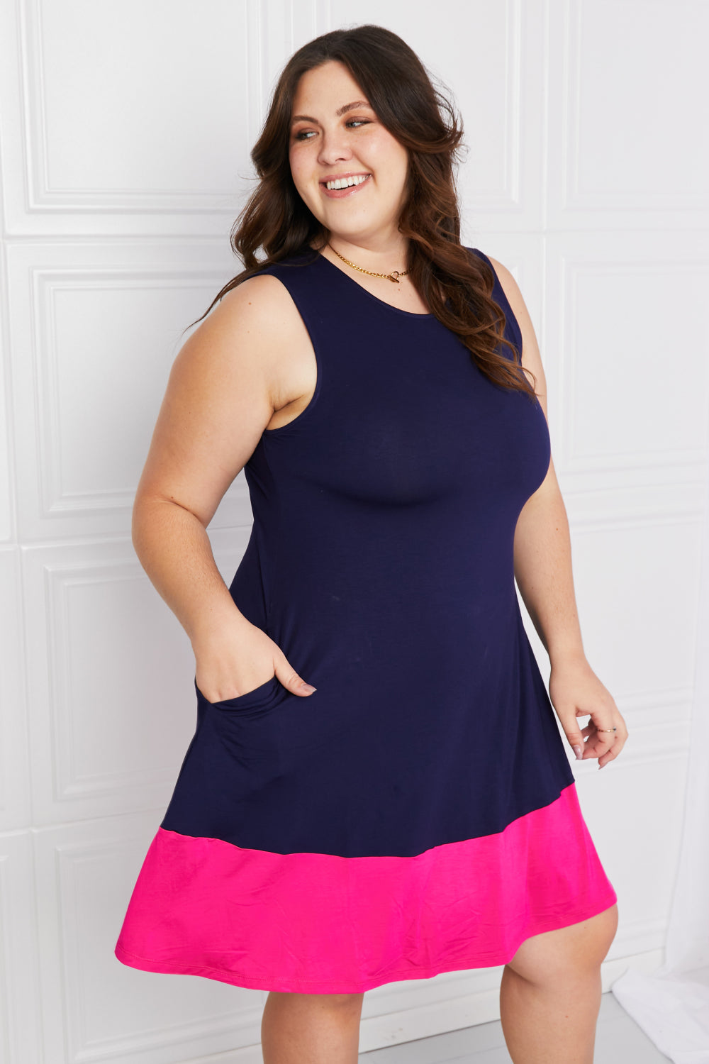 Two Tone Sleeveless Mini Dress with Pockets side view