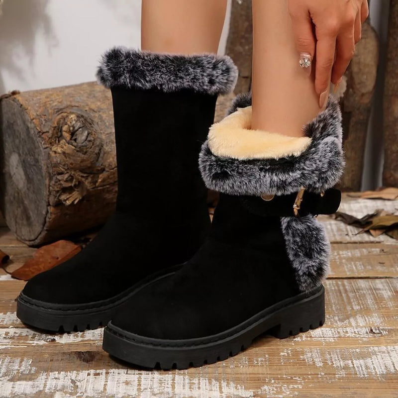 black platform round toe boots front view