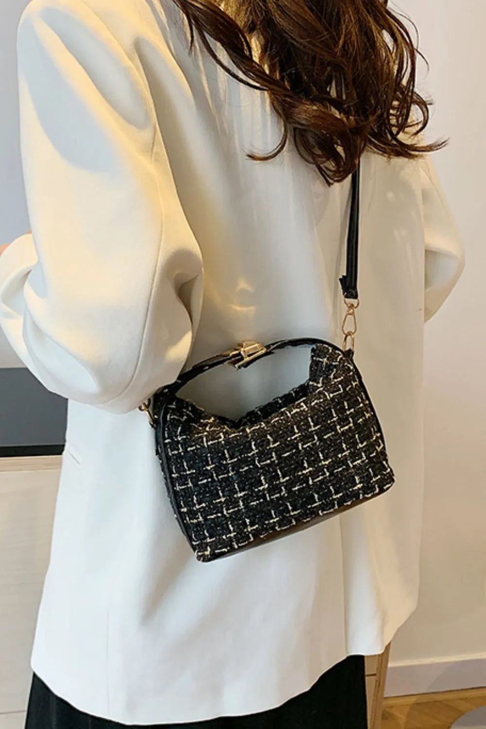Woven bag angle view
