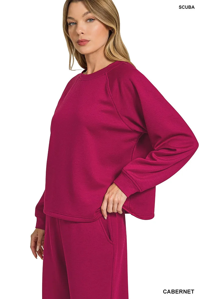 Zenana Scuba Crewneck Sweatshirt and Pants Set - Fashorio