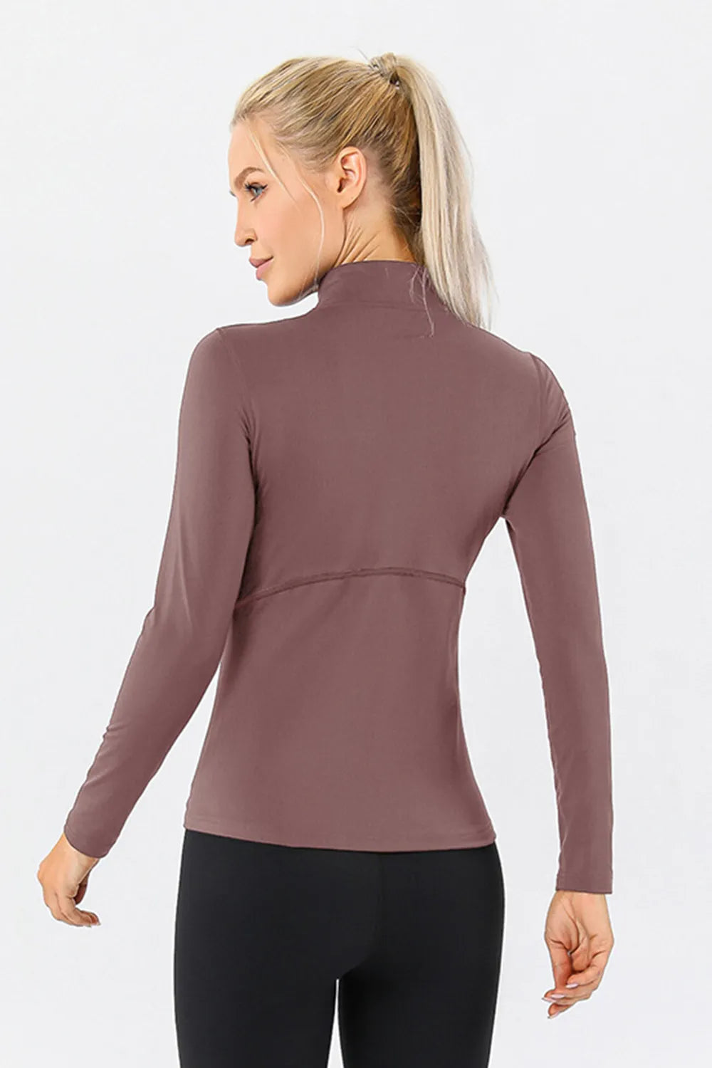 mock neck quarter zip active top back view