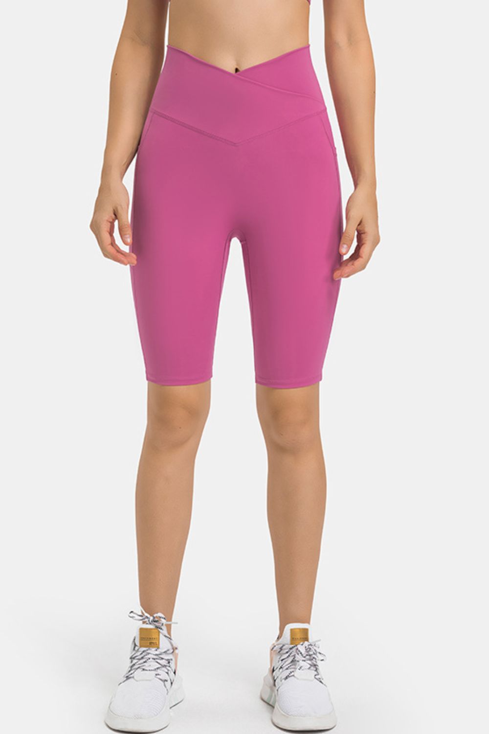 High waist biker shorts with pockets front view