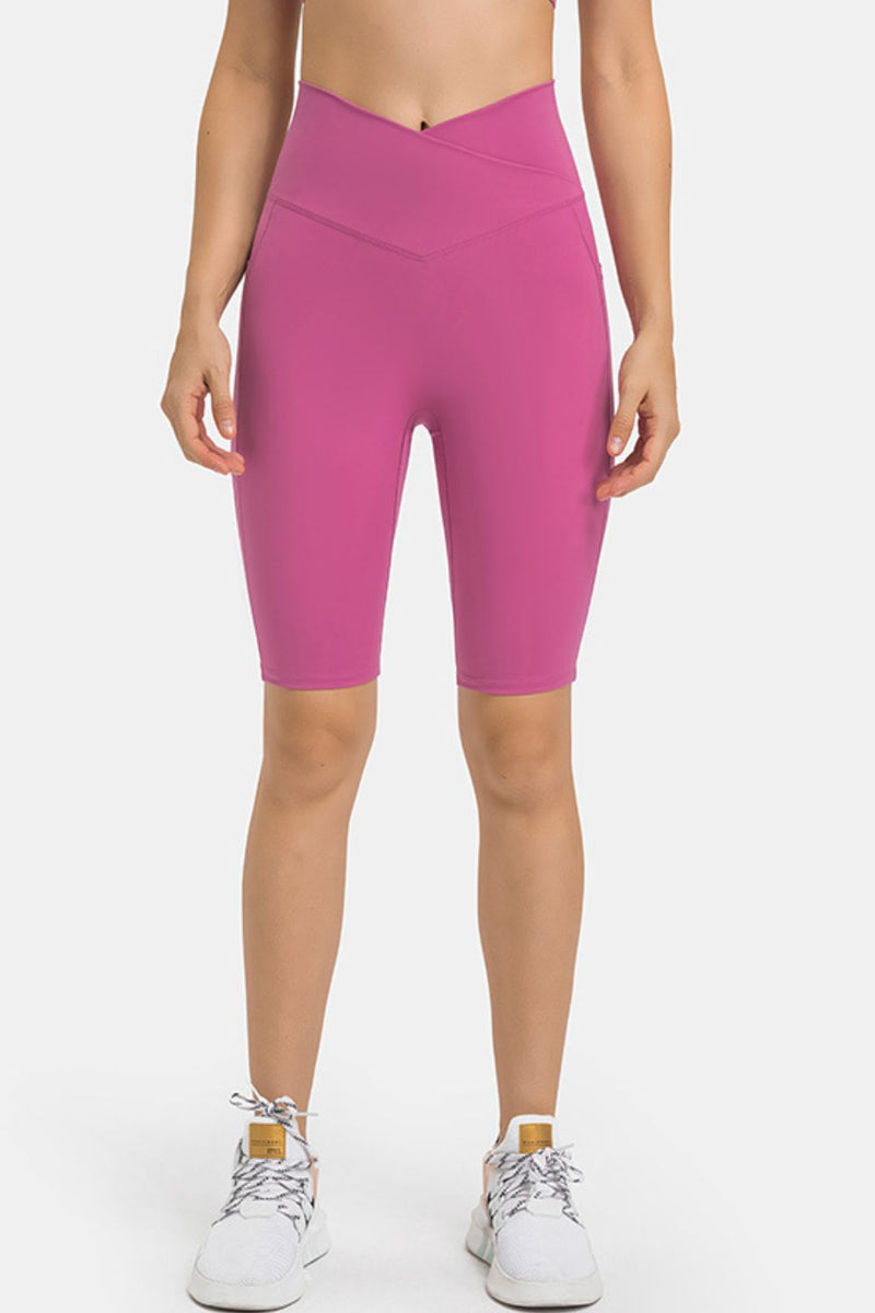 High waist biker shorts with pockets front view