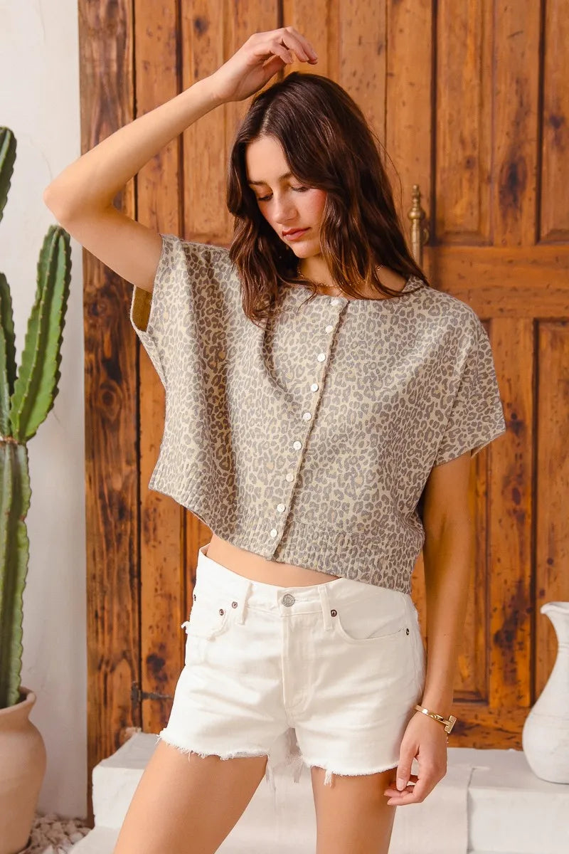 SO ME Leopard Print Button Front Sweater Cardigan - Fashorio