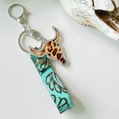 Rhinestone Bull Keychain Style B One Size - Fashorio