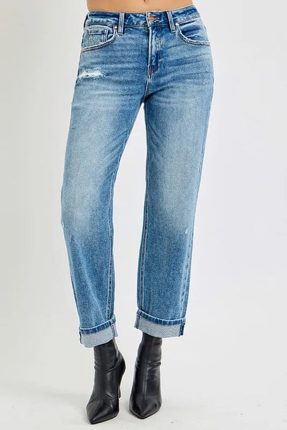 RISEN Full Size High Rise Ankle Boyfriend Distressed Jeans Plus Size - Fashorio