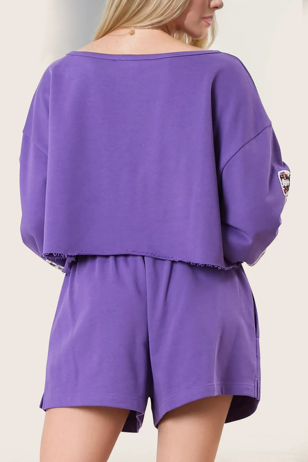 Lavender sequin cropped top with bow detail