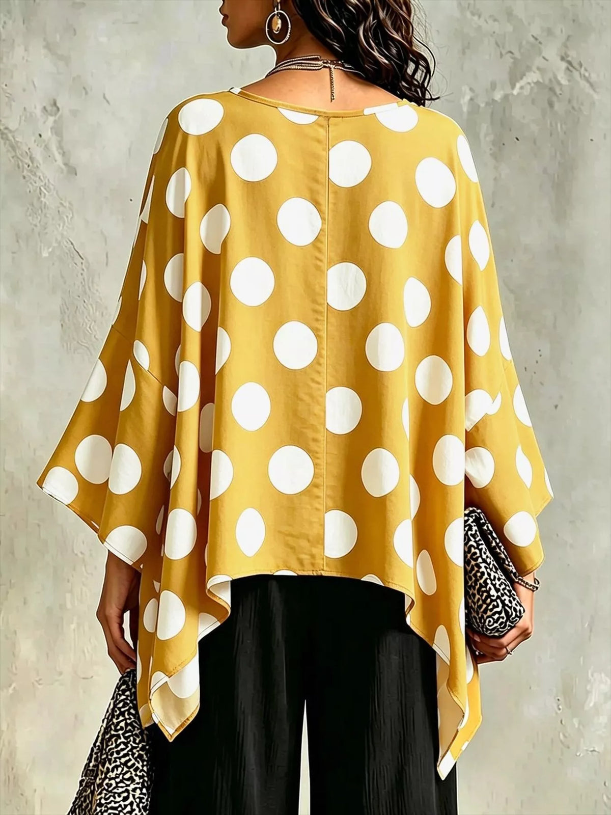 Light blue polka dot asymmetrical blouse