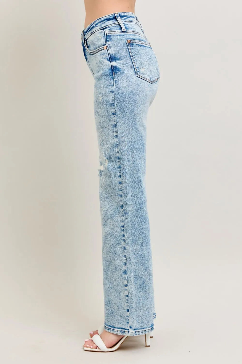 Judy Blue Full Size Hw Mineral Wash Destroy 90's Straight Jeans Plus Size - Fashorio