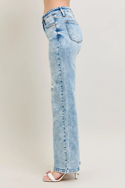 Judy Blue Full Size Hw Mineral Wash Destroy 90's Straight Jeans Plus Size - Fashorio
