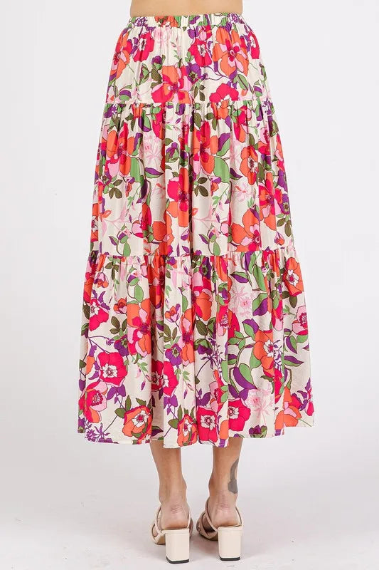 Mittoshop Flower Print Elastic Waist Tiered Skirt - Fashorio