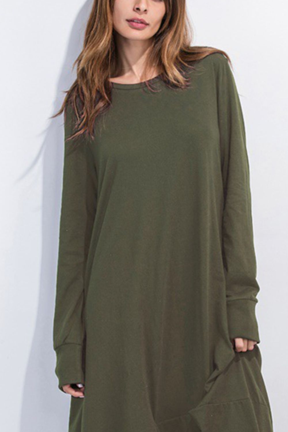 Full Size Round Neck Long Sleeve Sweatshirt Dress - Fashorio