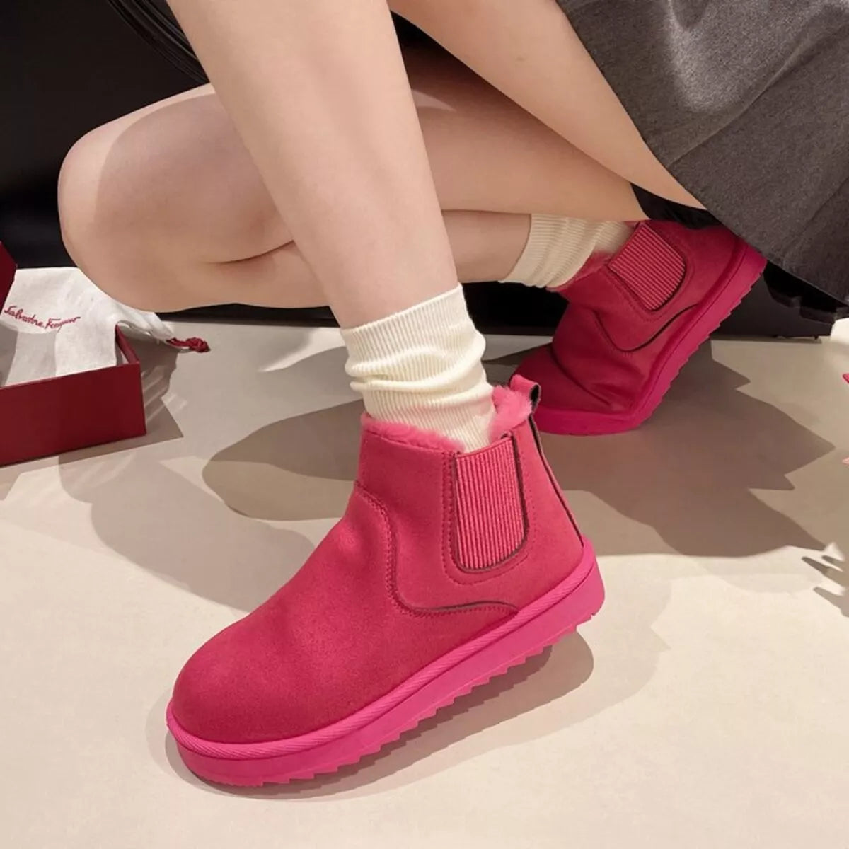 Round toe platform boots front view