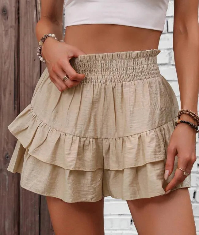 Ruffle Layered High Waist Casual Skort Khaki - Fashorio
