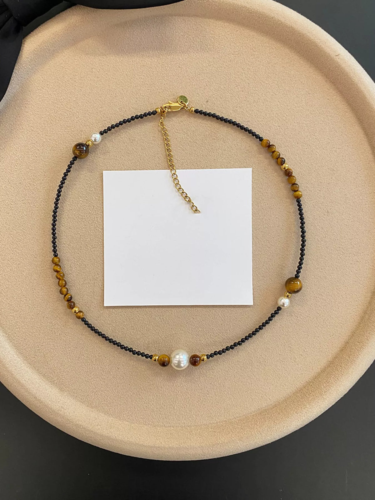 Tiger eye adjustable necklace clasp detail view