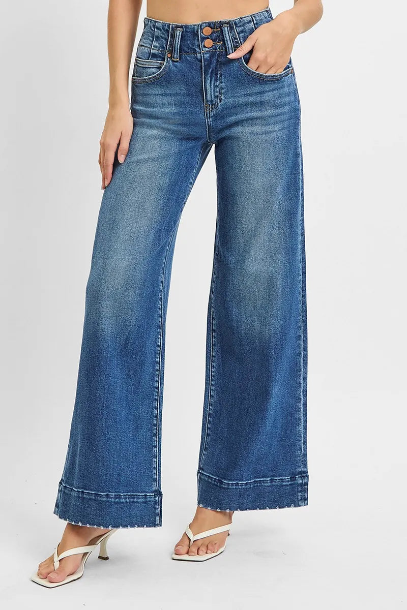 RISEN Full Size High Rise Ankle Wide Seam Detailed Jeans Plus Size - Fashorio