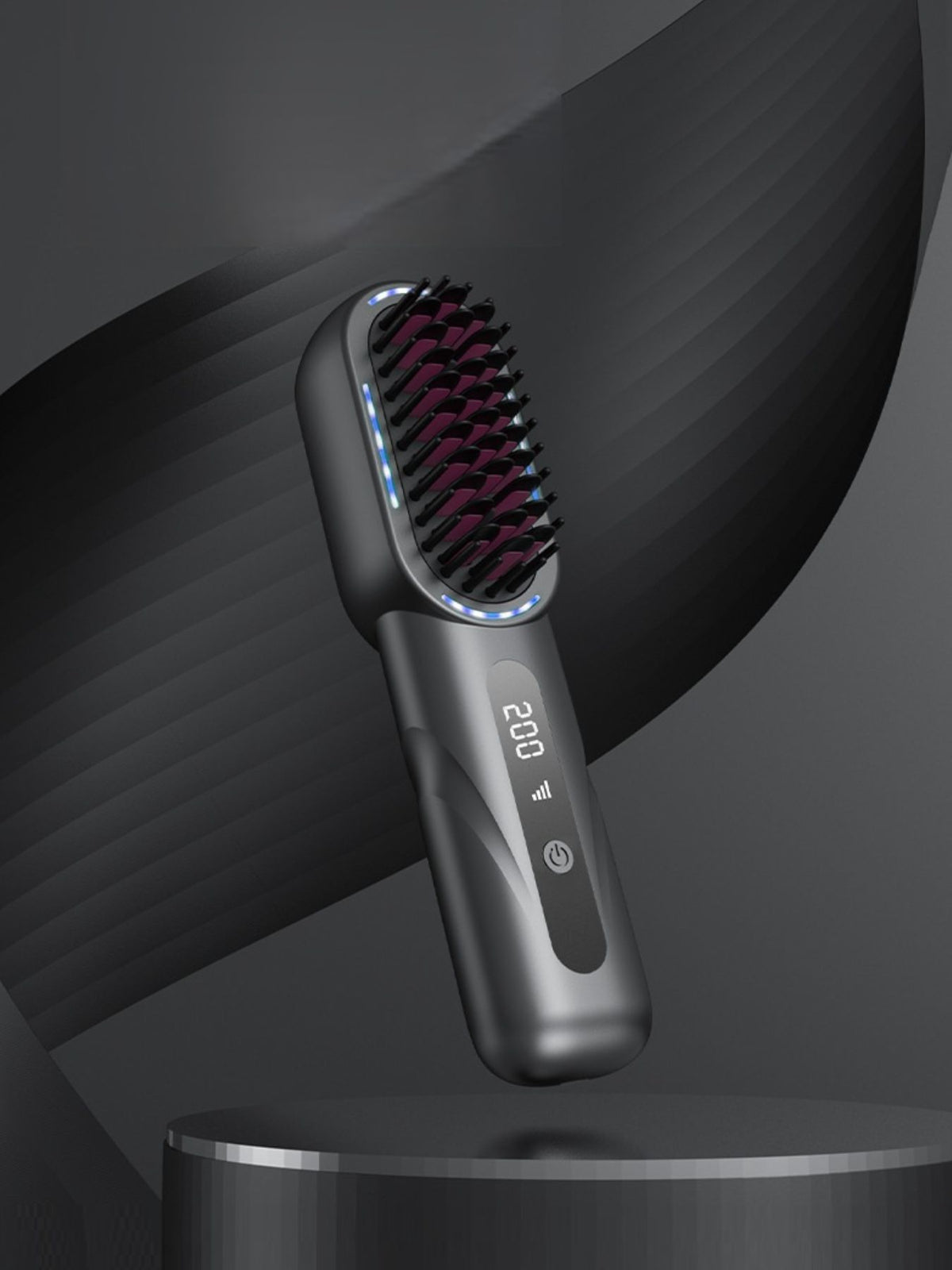 Straightening comb heated bristles close up