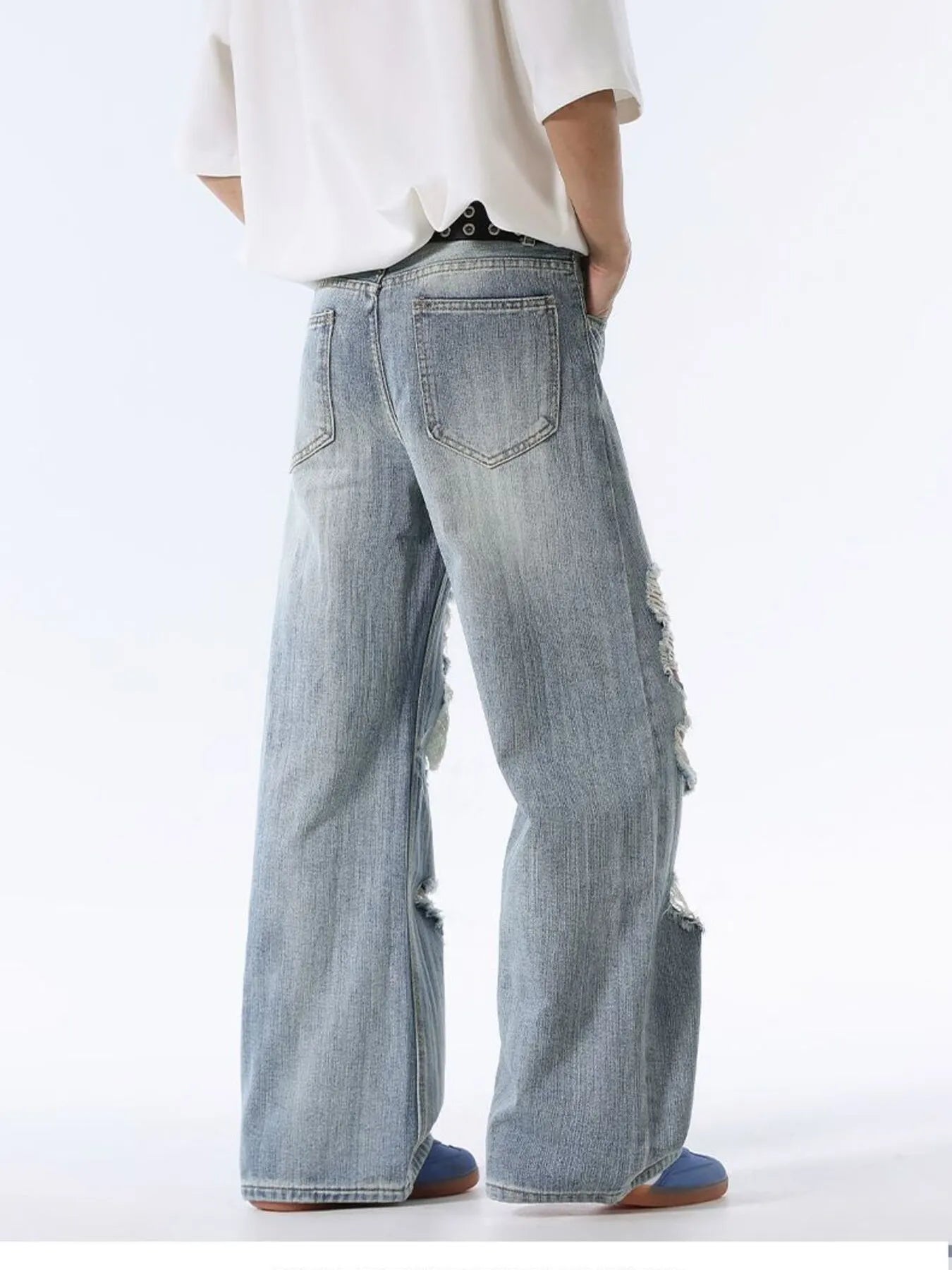 Men's Distressed Wide Leg Baggy Jeans - Fashorio