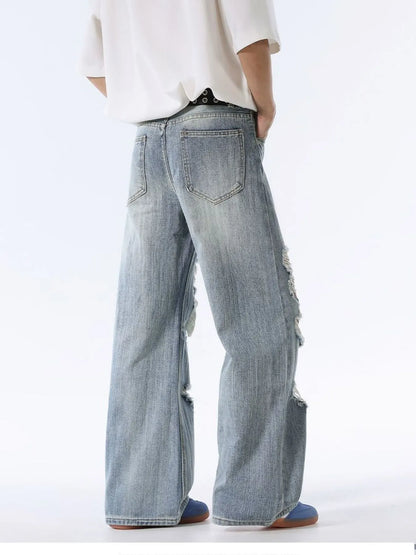 Men's Distressed Wide Leg Baggy Jeans - Fashorio