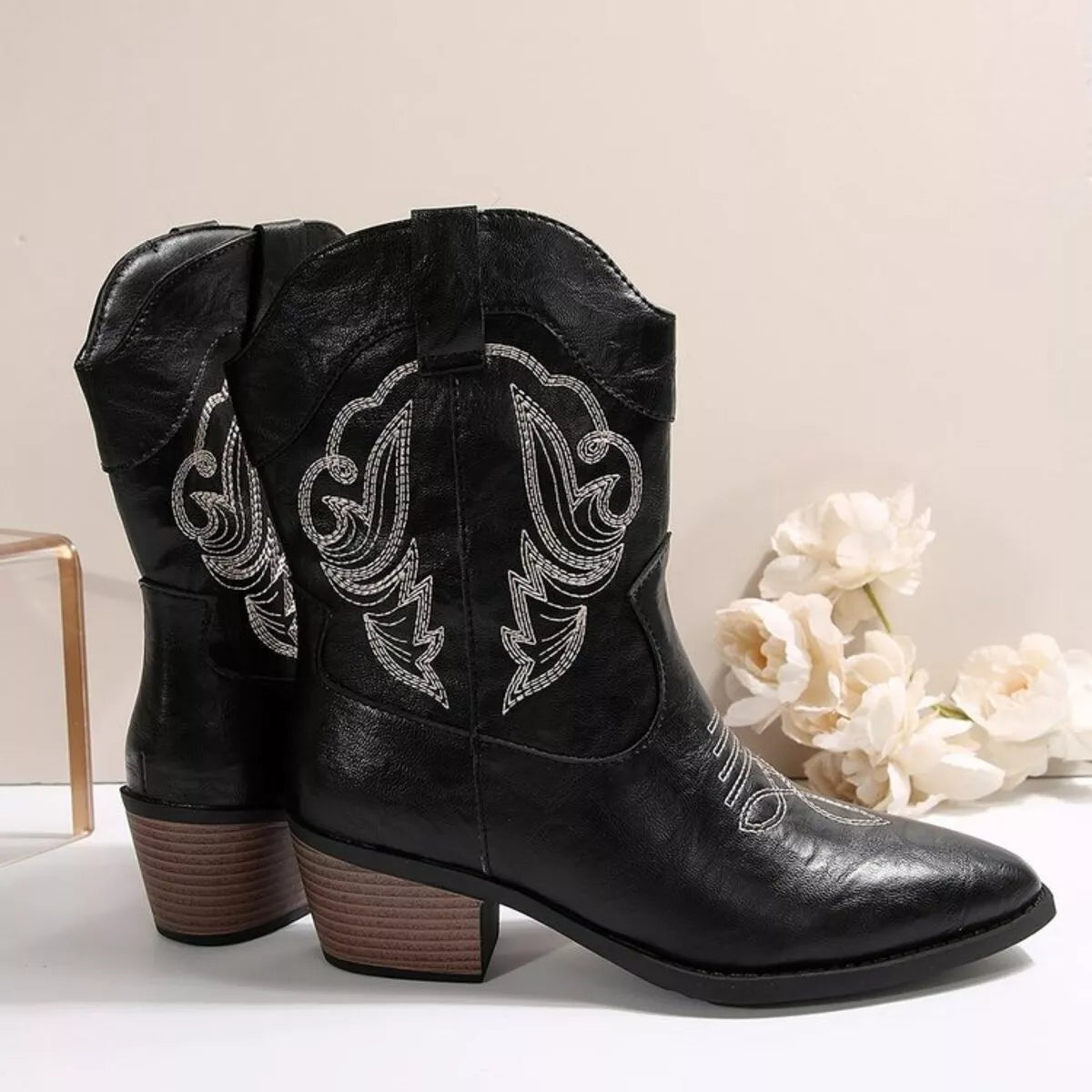 Western Cowboy Boots with Embroidered Design close up of the upper