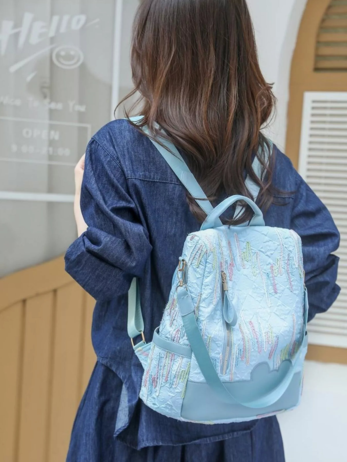 Adjustable strap polyester backpack front view
