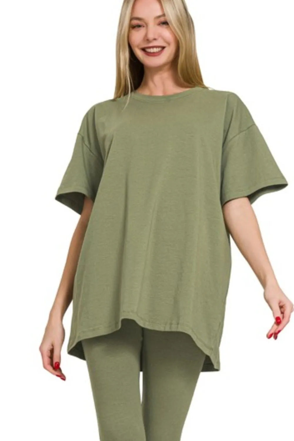 Zenana Cotton Round Neck Top & Legging Set - Fashorio