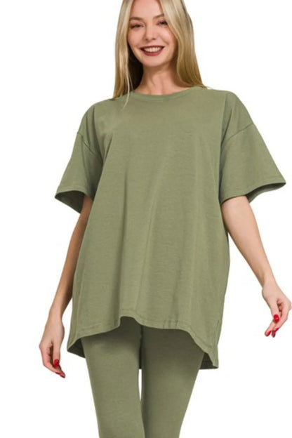 Zenana Cotton Round Neck Top & Legging Set - Fashorio