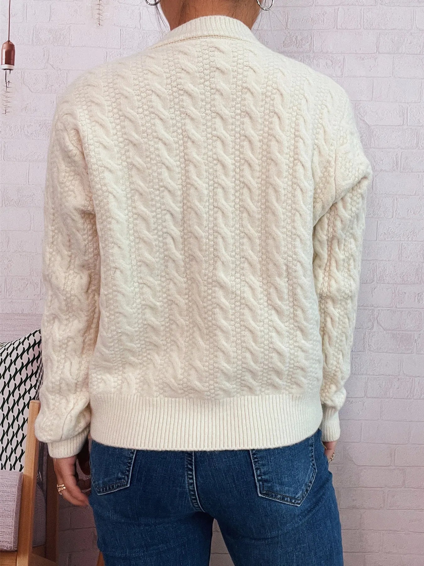 Cable Knit Button-Up Cardigan - Fashorio