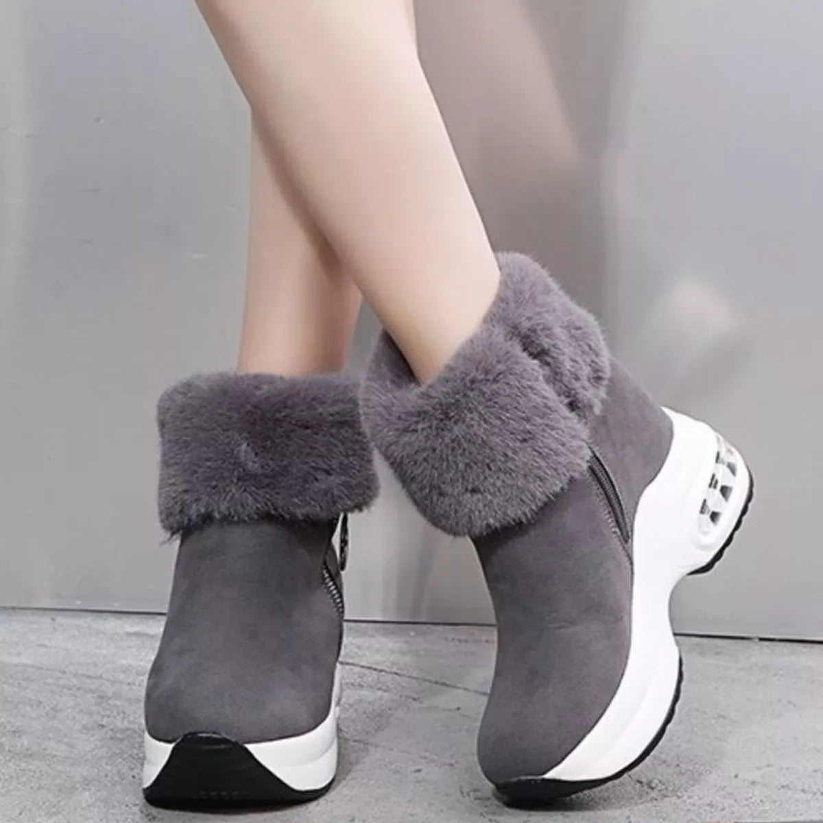 Fuzzy platform ankle boots standing pair