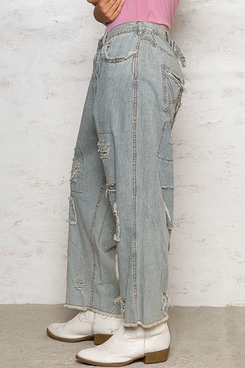 POL Distressed Raw Hem Wide Leg Pants - Fashorio