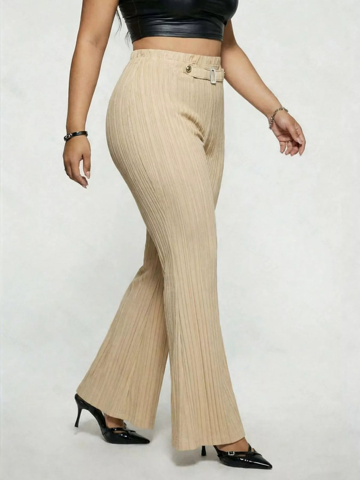 Plus size high waist flare pants, front view