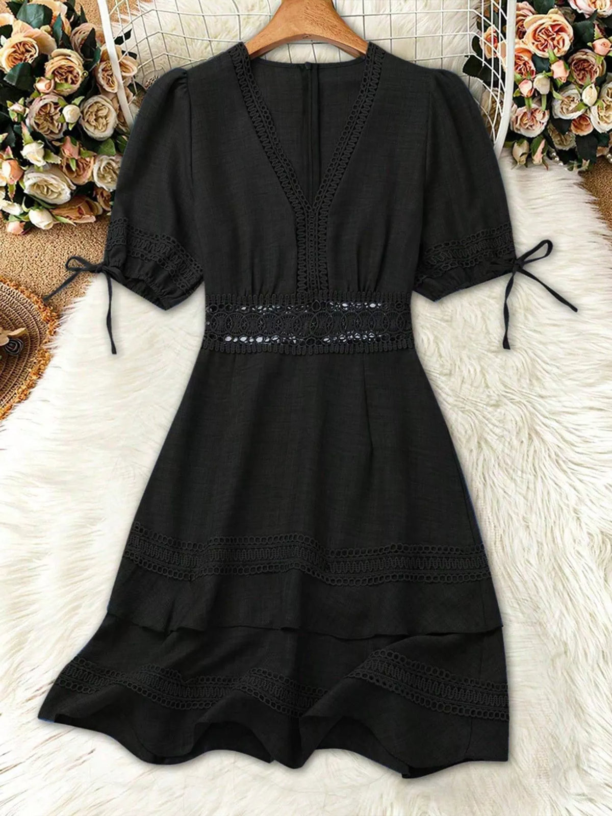 V neck dress three quarter view