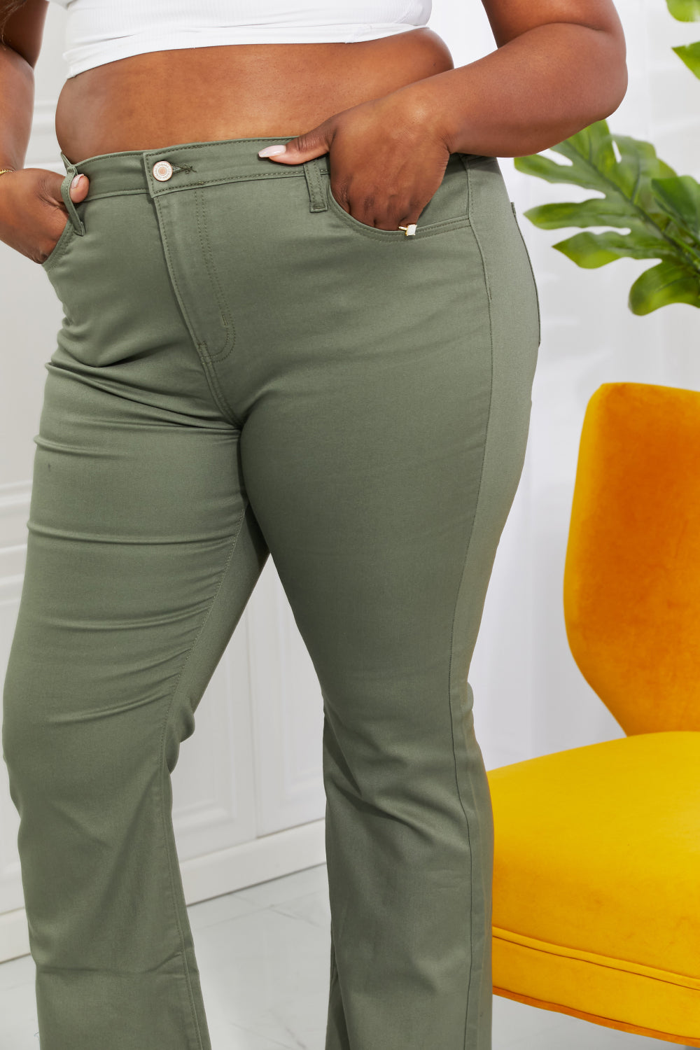 High Rise Bootcut Jeans in Olive view 9